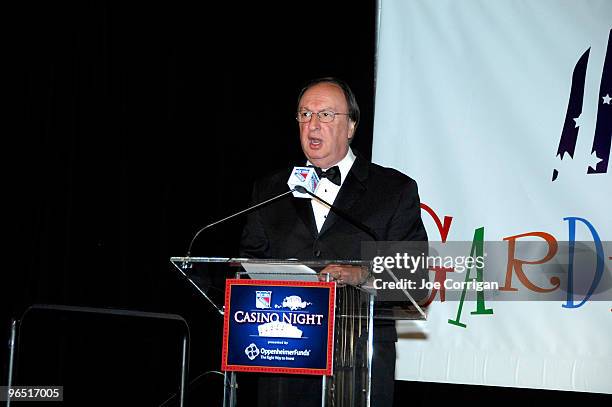 Announcer Sam Rosen at the podium during casino night to benefit the Garden Of Dreams Foundation at Gotham Hall on February 8, 2010 in New York City.