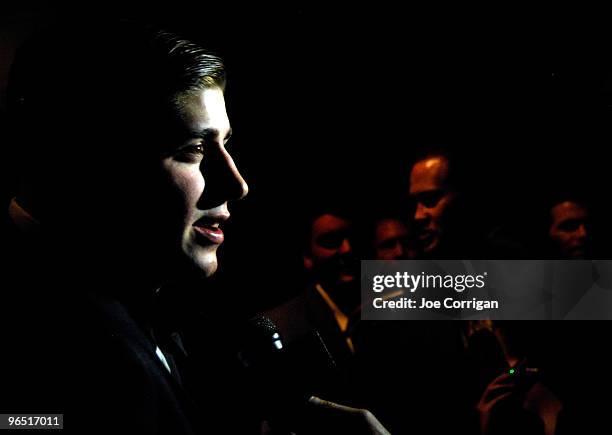 New York Rangers forward Brandon Dubinsky speaking with the press during casino night to benefit the Garden Of Dreams Foundation at Gotham Hall on...
