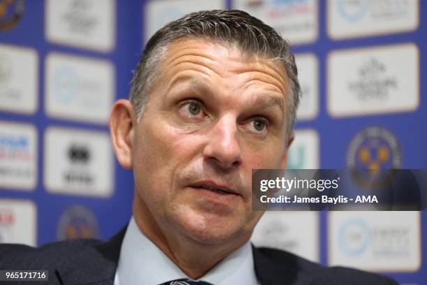 John Askey the new manager of Shrewsbury Town on June 1, 2018 in Shrewsbury, England.