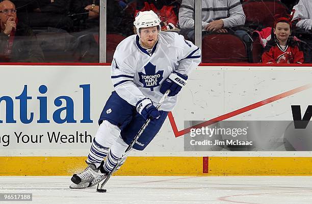 Phil Kessel of the Toronto Maple Leafs skates against the New Jersey Devils at the Prudential Center on February 5, 2010 in Newark, New Jersey.