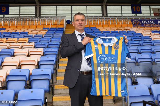 John Askey the new manager of Shrewsbury Town on June 1, 2018 in Shrewsbury, England.