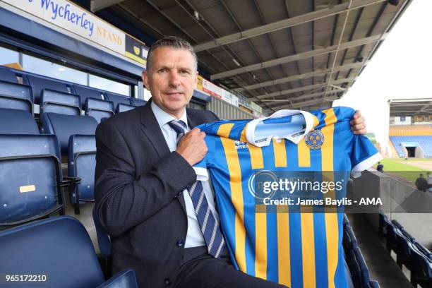 John Askey the new manager of Shrewsbury Town on June 1, 2018 in Shrewsbury, England.