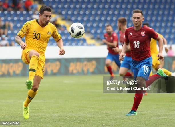 Jamie McLaren of Australia controls the ball during the International Friendly match between the Czech Republic and Australia Socceroos at NV Arena...