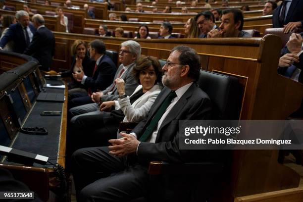 Spanish Prime Minister Mariano Rajoy sits on his seat before the voting for the no-confidence motion at the Lower House of the Spanish Parliament on...