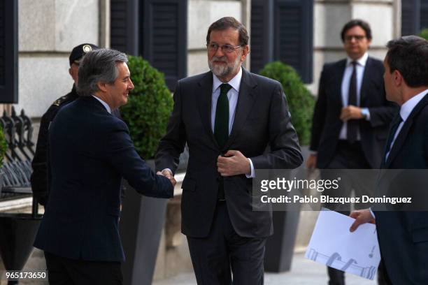 Spanish Prime Minister Mariano Rajoy arrives to the voting for the no-confidence motion at the Lower House of the Spanish Parliament on June 1, 2018...