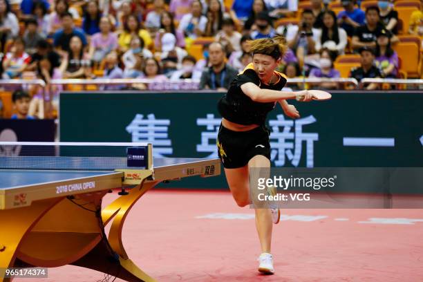 Wang Manyu of China competes in the Women's Singles first round match against Hashimoto Honoka of Japan during day two of the 2018 ITTF World Tour...