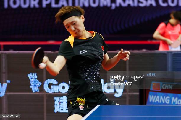 Wang Manyu of China competes in the Women's Singles first round match against Hashimoto Honoka of Japan during day two of the 2018 ITTF World Tour...