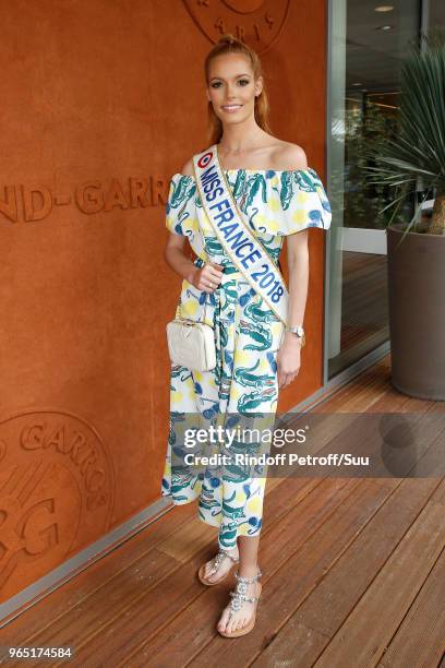 Miss France 2018, Maeva Coucke attends the 2018 French Open - Day Six at Roland Garros on June 1, 2018 in Paris, France.