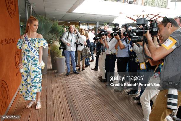 Miss France 2018, Maeva Coucke attends the 2018 French Open - Day Six at Roland Garros on June 1, 2018 in Paris, France.