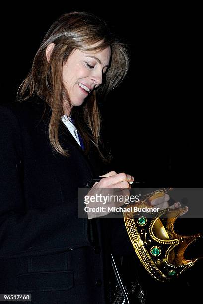 Director Kathryn Bigelow signs a crown backstage after accepting the "Outstanding Director of the Year" award at the 25th Annual Santa Barbara Film...