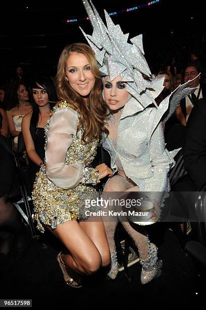 Celine Dion and Lady Gaga attends the 52nd Annual GRAMMY Awards held at Staples Center on January 31, 2010 in Los Angeles, California.