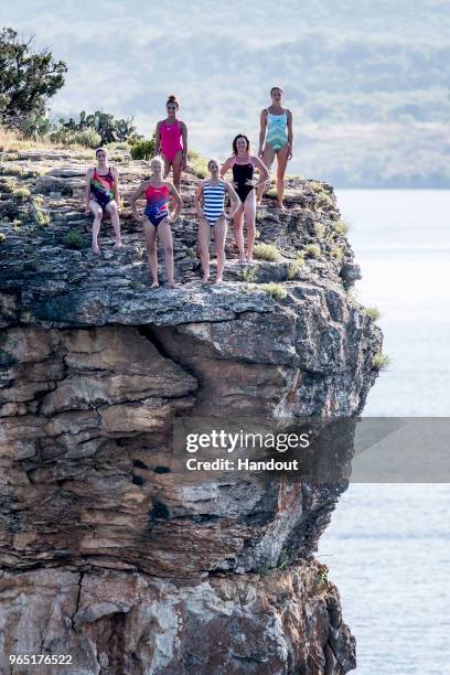 In this handout image provided by Red Bull, The six female permanent series divers Yana Nestsiarava, Rhiannan Iffland, Adriana Jimenez, Lysanne...