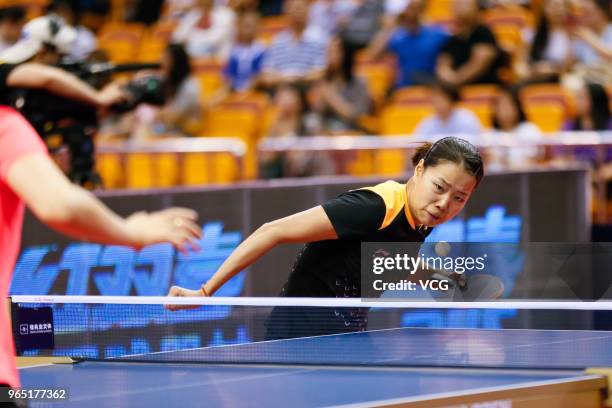 Gu Yuting of China competes in the Women's Singles eighth-final match against Ding Ning of China during day two of the 2018 ITTF World Tour China...