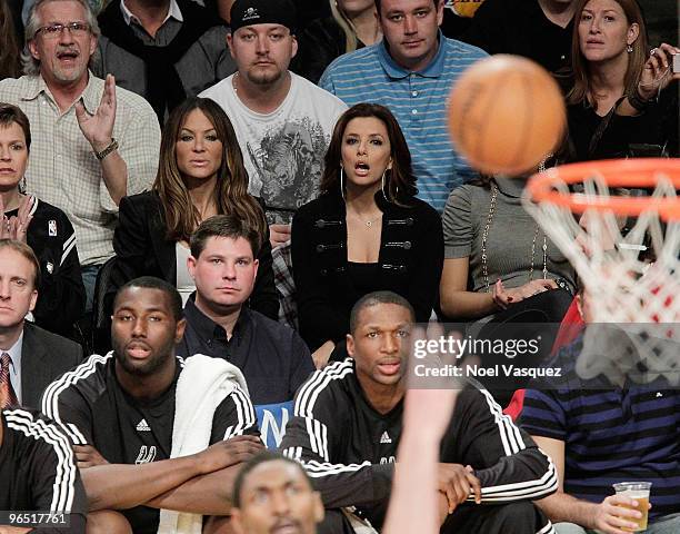 Eva Longoria and Robin Antin attend a game between the San Antonio Spurs and the Los Angeles Lakers at Staples Center on February 8, 2010 in Los...