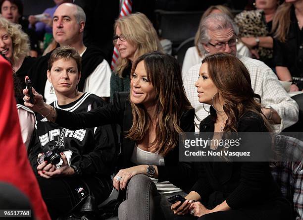 Eva Longoria and Robin Antin attend a game between the San Antonio Spurs and the Los Angeles Lakers at Staples Center on February 8, 2010 in Los...
