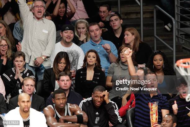 Eva Longoria and Robin Antin attend a game between the San Antonio Spurs and the Los Angeles Lakers at Staples Center on February 8, 2010 in Los...