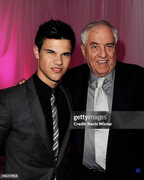 Actor Taylor Lautner and director Garry Marshall pose at the afterparty for the premiere of New Line Cinema's "Valentine's Day" on February 8, 2010...