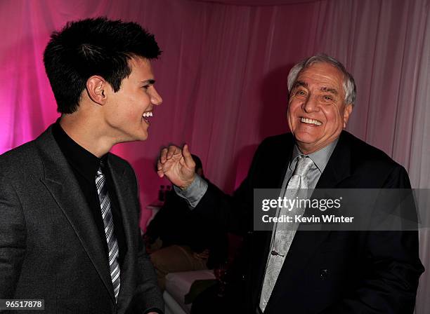 Actor Taylor Lautner and director Garry Marshall pose at the afterparty for the premiere of New Line Cinema's "Valentine's Day" on February 8, 2010...