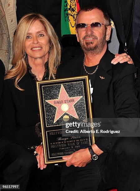 Actress Barbara Bach and husband musician Ringo Starr attend the 2401st Hollywood Walk of Fame Star ceremony honoring musician Ringo Starr on...