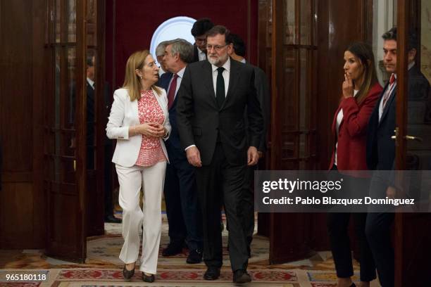 Spanish Prime Minister Mariano Rajoy arrives to the hemicycle before the voting for the no-confidence motion at the Lower House of the Spanish...