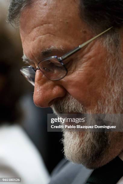 Spanish Prime Minister Mariano Rajoy looks down before the voting for the no-confidence motion at the Lower House of the Spanish Parliament on June...