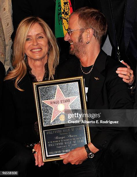 Actress Barbara Bach and husband musician Ringo Starr attend the 2401st Hollywood Walk of Fame Star ceremony honoring musician Ringo Starr on...