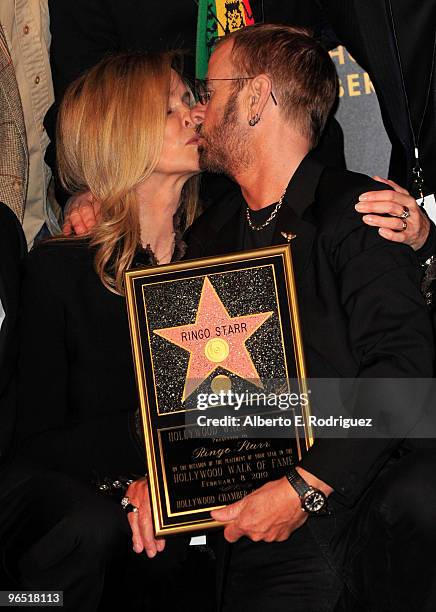 Actress Barbara Bach and husband musician Ringo Starr attend the 2401st Hollywood Walk of Fame Star ceremony honoring musician Ringo Starr on...