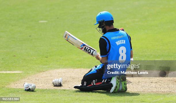 Moeen Ali of Worcestershire looks on during the Royal London One-Day Cup match between Nottinghamshire nad Worcestershire at Trent Bridge on June 1,...