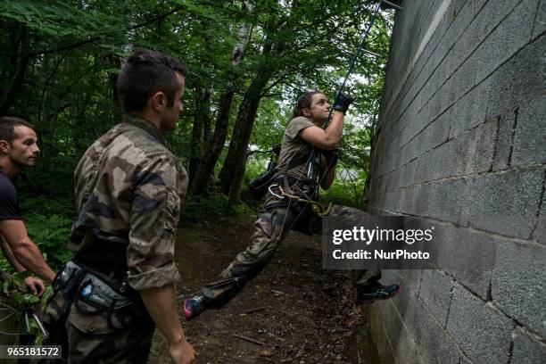 Célia Aymonier in Viriville, France, on May 30, 2018. The mountain commando group of the 7th battalion of alpine hunters belonging to the 27th...
