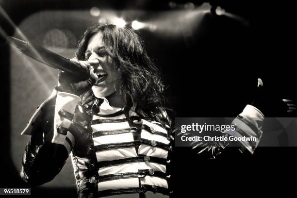 Cristina Scabbia of Lacuna Coil performs on stage at Shepherds Bush Empire on February 5, 2010 in London, England.