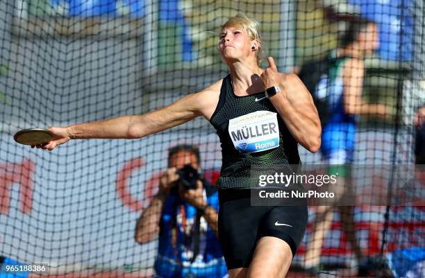 Nadine Muller competes in discus throw women during Golden Gala Iaaf Diamond League Rome 2018 at Olimpico Stadium in Rome, Italy on May 31, 2018.