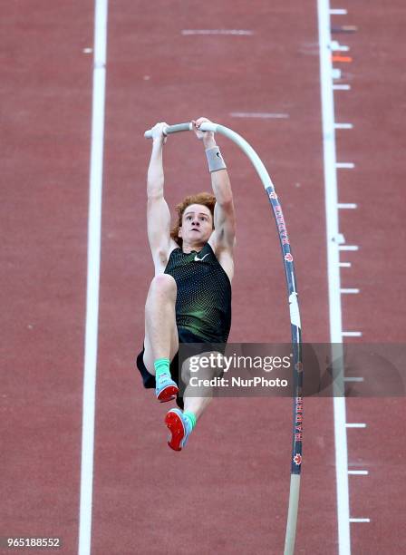 Shawnacy Barber competes in pole vault men during Golden Gala Iaaf Diamond League Rome 2018 at Olimpico Stadium in Rome, Italy on May 31, 2018.