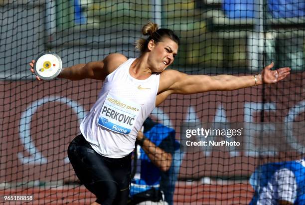 Sandra Perkovic competes in discus throw women during Golden Gala Iaaf Diamond League Rome 2018 at Olimpico Stadium in Rome, Italy on May 31, 2018.