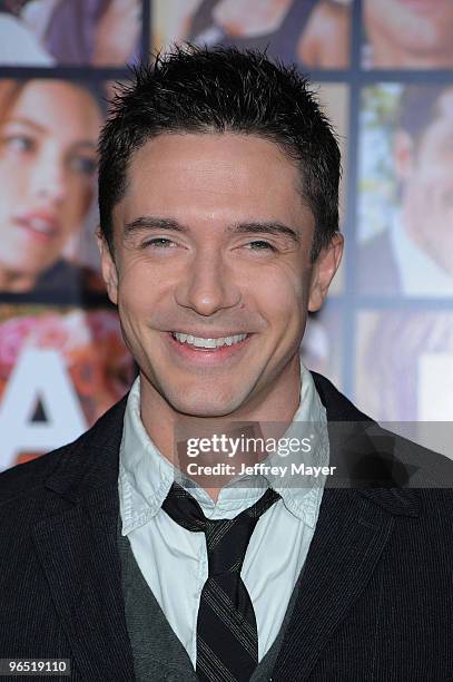 Actor Topher Grace arrives at the "Valentine's Day" Los Angeles Premiere at Grauman's Chinese Theatre on February 8, 2010 in Hollywood, California.