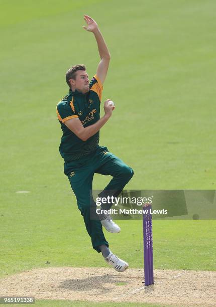 Jake Ball of Nottinghamshire in action during the Royal London One-Day Cup match between Nottinghamshire nad Worcestershire at Trent Bridge on June...