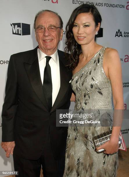 Rupert Murdoch and Wendi Deng attend the 16th Annual Elton John AIDS Foundation Oscar Party at the Pacific Design Center on February 24, 2008 in West...