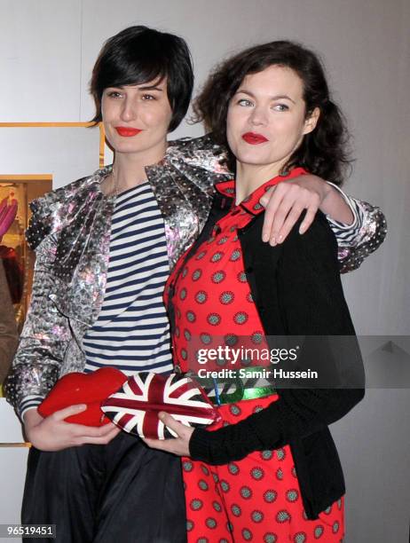 Erin O'Connor and Jasmine Guinness attend the opening of Lulu Guinness' first temporary fashion store shop - 'Kissed by Lulu Guinness' on February 8,...