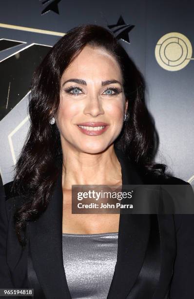 Carmen Dominicci arrives at Premios Estrellas Digitales 2018 at James L. Knight Center on May 31, 2018 in Miami, Florida.