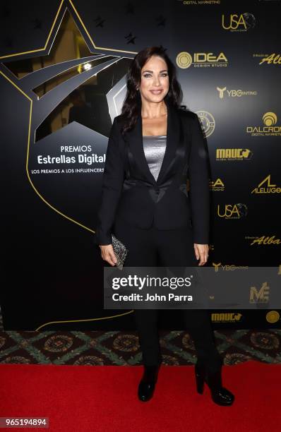 Carmen Dominicci arrives at Premios Estrellas Digitales 2018 at James L. Knight Center on May 31, 2018 in Miami, Florida.