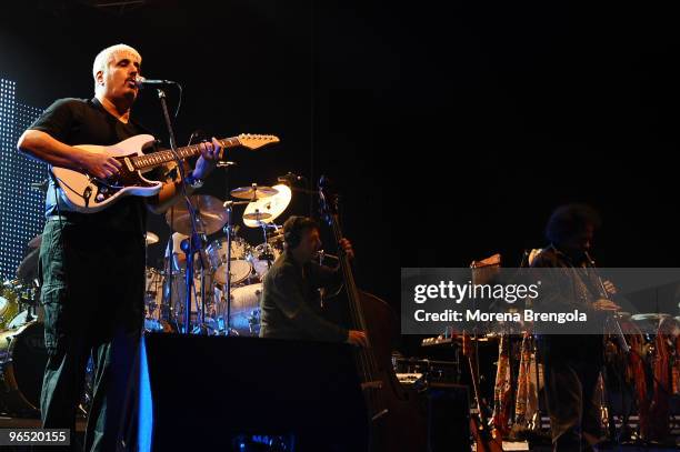 Pino Daniele and band perform at Palasharp on September 21, 2008 in Milan, Italy.