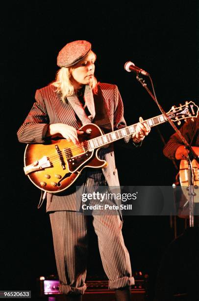 Joni Mitchell performs on stage at Wembley Arena on April 23rd, 1983 in London, United Kingdom. She plays an Ibanez guitar.