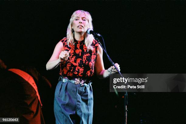 Joni Mitchell performs on stage at Wembley Arena on April 23rd, 1983 in London, United Kingdom.