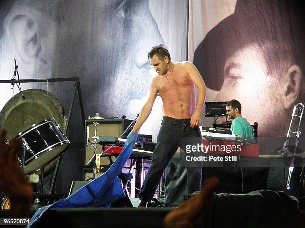 Morrissey performs on stage at The O2 Wireless Festival in Hyde Park on July 4th, 2008 in London, United Kingdom.