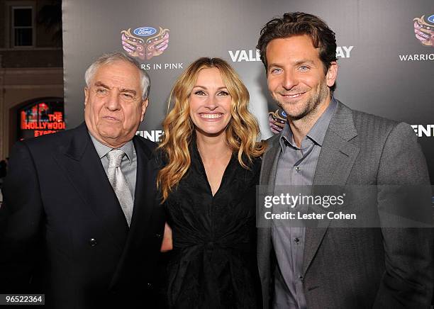 Director Garry Marshall, actress Julia Roberts and actor Bradley Cooper arrive at the "Valentine's Day" Los Angeles Premiere at Grauman's Chinese...