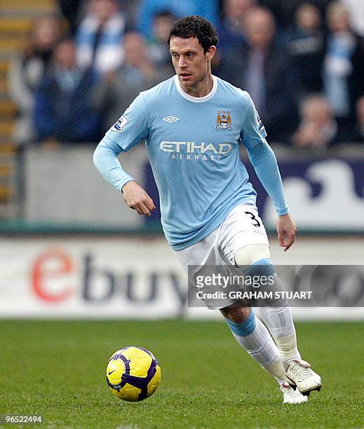 Manchester City's English defender Wayne Bridge in action during the English Premier League football match between Hull City and Manchester City at...