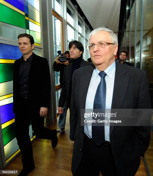 Oliver Bierhoff, Team Manager of German Football Association , Head coach Joachim Loew of German National team and Theo Zwanziger, president of the...