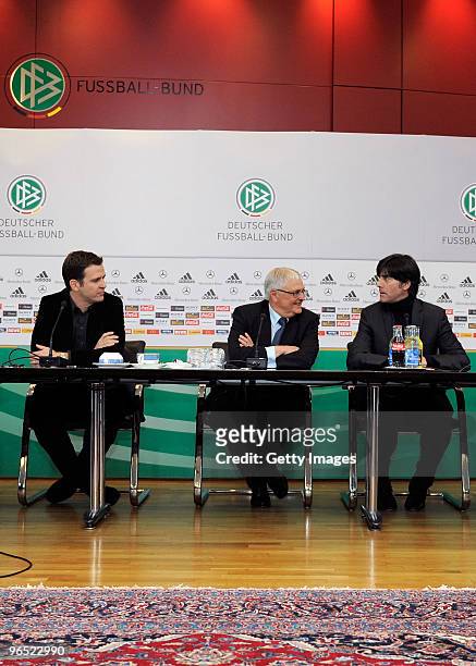 Oliver Bierhoff, Team Manager of German Football Association , Theo Zwanziger, president of the German Football Association and Head coach Joachim...