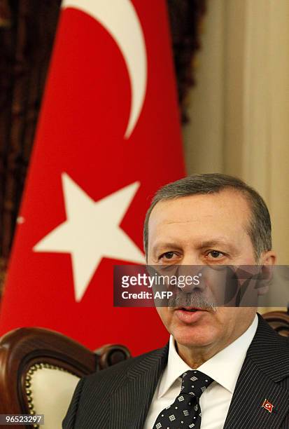 Turkish Prime Minister Tayyip Erdogan addresses the media in Ankara on February 9, 2010. Erdogan expressed satisfaction after Bosnia-Hercegovina has...