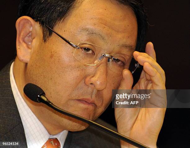 Japan's auto giant Toyota Motor president Akio Toyoda speaks during a press conference at the company's Nagoya office in Aichi prefecture, central...