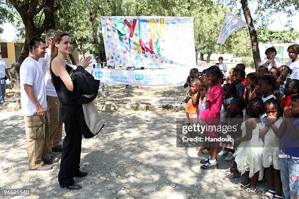 In this handout image provided by the United Nations High Commissioner for Refugees , Angelina Jolie, Goodwill Ambassador of the UN High Commissioner...